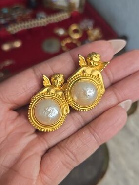Vintage Karl Lagerfield Cerub Pearl  Earrings